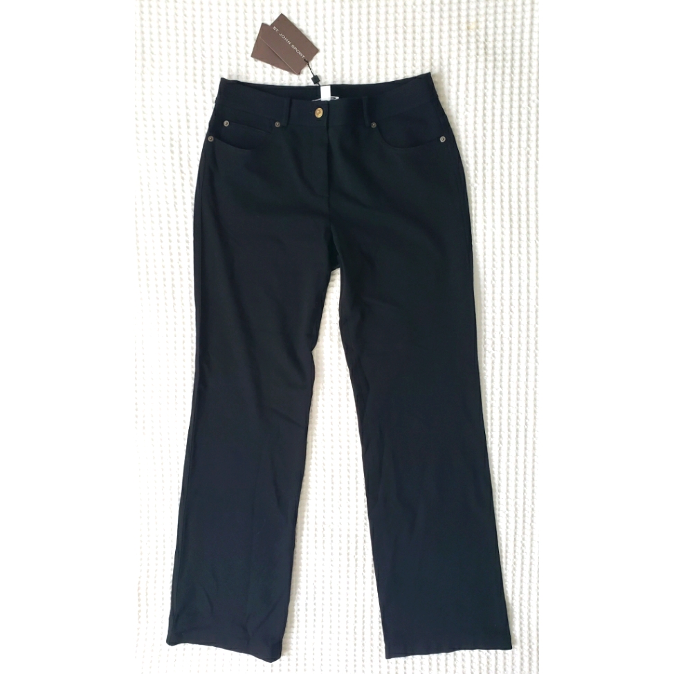 St John Sport Black Ponte Knit High Rise Straight Leg Pants 10